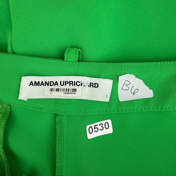 AMANDA UPRICHARD Wallace Pleated Straight Leg Pant Grass Green Polyester‎ Size L - Picture 8 of 15